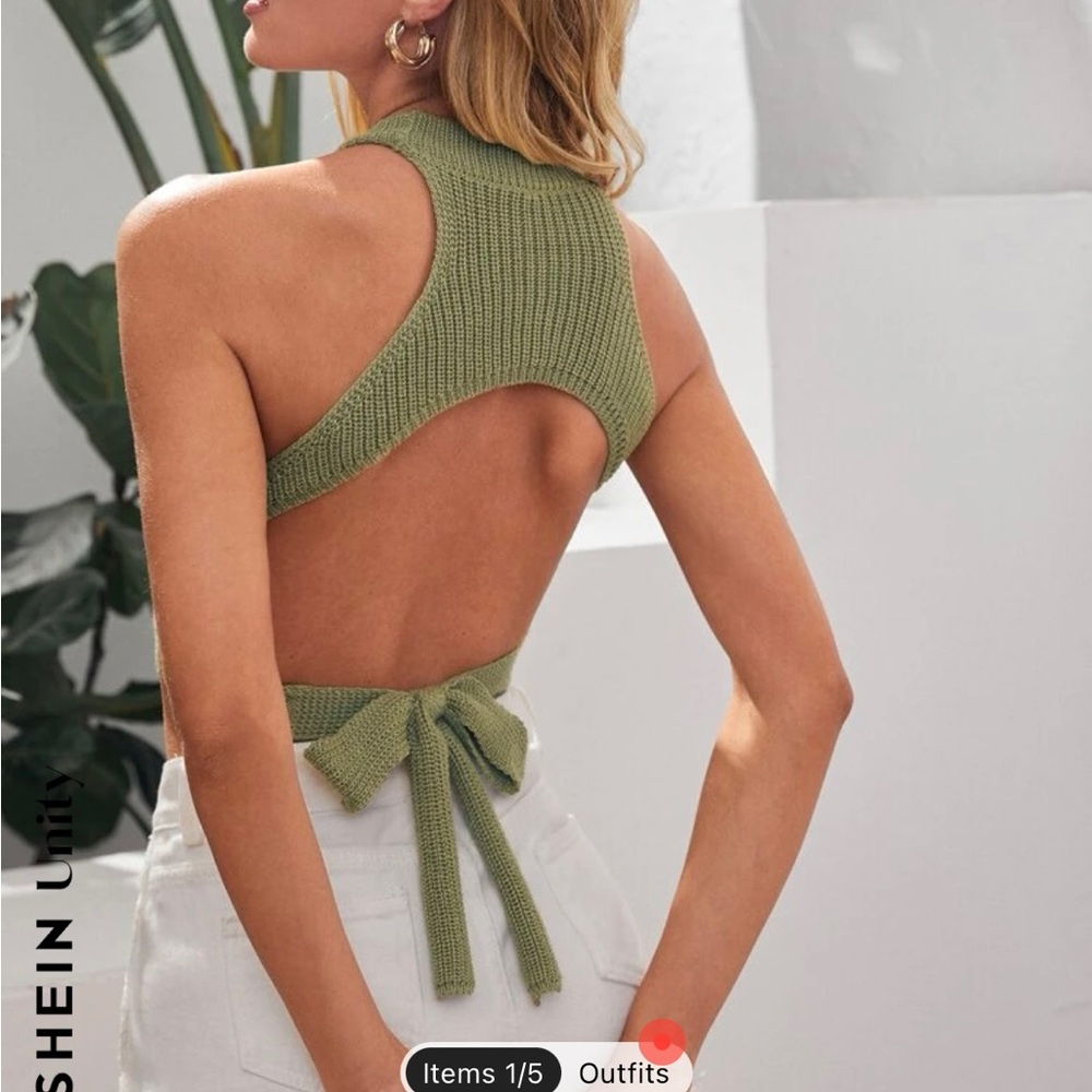 SHEIN Unity Tie Backless Ribbed Knit Top - Picture 2 of 5